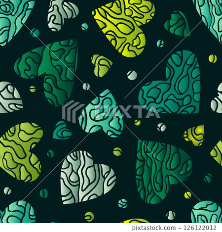 Quilt Inspired Seamless Pattern with Gradient Green Hearts Quilt Inspired Seamless Pattern with Gradient Green Hearts 126122012
