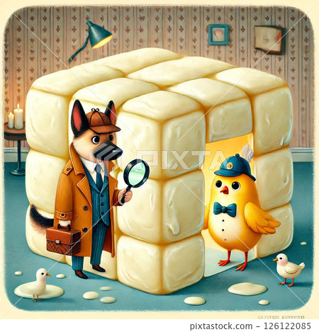 The dog detective and the chick inspector investigate Cream's room. 126122085