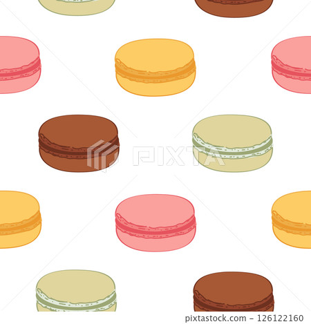 Colorful French macaroons seamless pattern. Pastries, desserts and sweets vector background. Colorful French macaroons seamless pattern. Pastries, desserts and sweets vector background. 126122160
