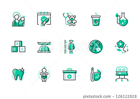 Taking care of child health - set of line design style icons 126122828