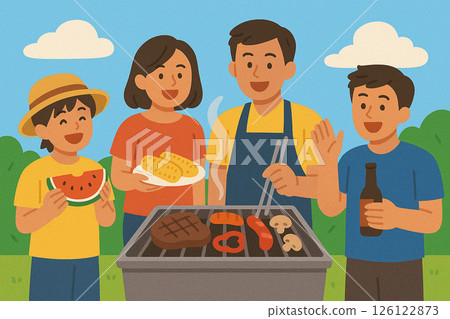 家庭享受燒烤 126122873
