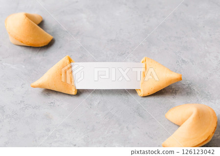 Fortune cookies on neutral background 126123042