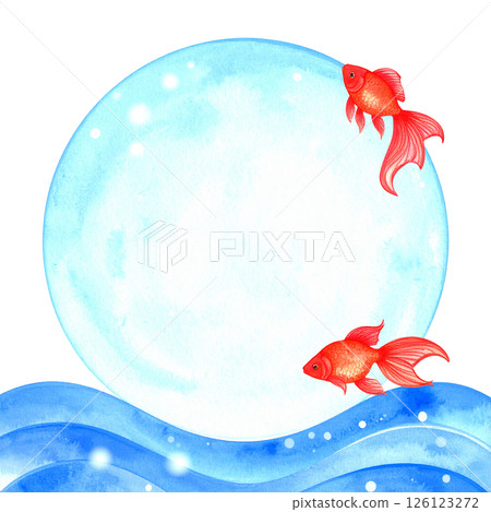 清涼的紅金魚水彩紋理插畫素材（夏日問候、夏末問候） 126123272