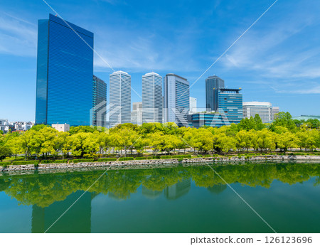 High-rise building group of OBP seen from Osaka Castle Park 126123696