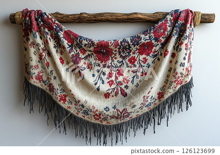 Fabric wall hanging on a white background. Boho-chic style. 126123699