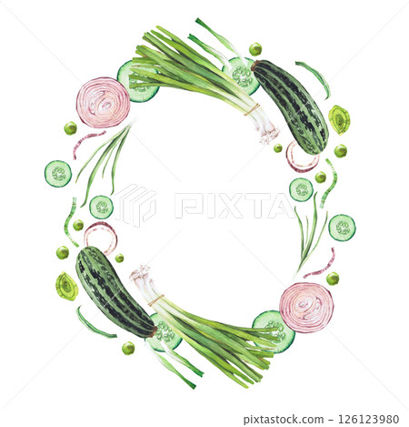 Watercolor illustration of vegetables. Hand-drawn set from isolated clip art on a white background. Bright and juicy pictures of realistic watercolor vegetables for menus, signs, packaging, textiles 126123980