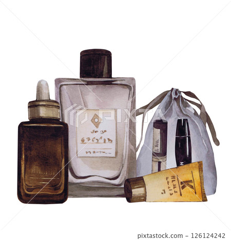 Watercolor illustrations of beautiful women's accessories. Hand-drawn composition of isolated llustration on a white background. Stylish and realistic pictures of jewelry, makeup items and cosmetics Watercolor illustrations of beautiful women's accessories. Hand-drawn composition of isolated llustration on a white background. Stylish and realistic pictures of jewelry, makeup items and cosmetics 126124242
