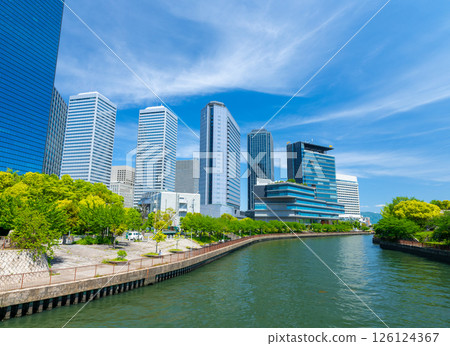 Osaka Business Park: Skyscrapers of OBP as seen from Shin-Shiginobashi Bridge 126124367