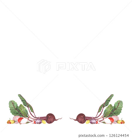 Watercolor illustration of vegetables. Hand-drawn set from isolated clip art on a white background. Bright and juicy pictures of realistic watercolor vegetables for menus, signs, packaging, textiles Watercolor illustration of vegetables. Hand-drawn set from isolated clip art on a white background. Bright and juicy pictures of realistic watercolor vegetables for menus, signs, packaging, textiles 126124454