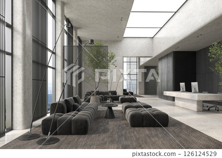 Modern style conceptual reception interior room 3d illustration Modern style conceptual reception interior room 3d illustration 126124529