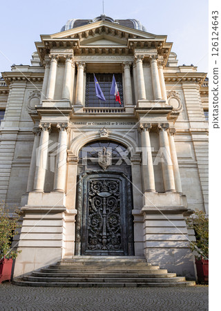 Exterior architectural design of The Paris Chamber of Commerce and Industry building. Exterior architectural design of The Paris Chamber of Commerce and Industry building. 126124643