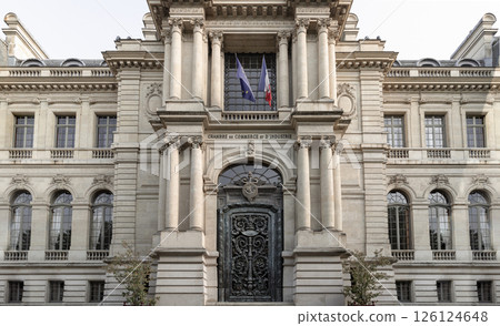 Architectural exterior splendor of The Paris Chamber of Commerce and Industry building. 126124648