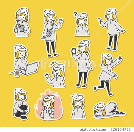 帶有白色邊框的各種女性插圖 帶有白色邊框的各種女性插圖 126124751