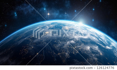 A stunning view of planet Earth from space, showcasing the curvature and atmosphere of the globe 126124776