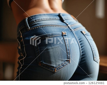 Hipline of a woman wearing jeans 126125081