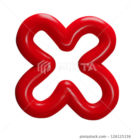 Red squiggle flower shape 3D plastic cartoon vector icon, glossy doodle form, volume plasticine texture daisy figure Red squiggle flower shape 3D plastic cartoon vector icon, glossy doodle form, volume plasticine texture daisy figure 126125156