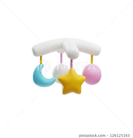 Colorful baby mobile 3D plastic style vector icon, music spinning entertaining toy for newborn baby, realistic carousel Colorful baby mobile 3D plastic style vector icon, music spinning entertaining toy for newborn baby, realistic carousel 126125163