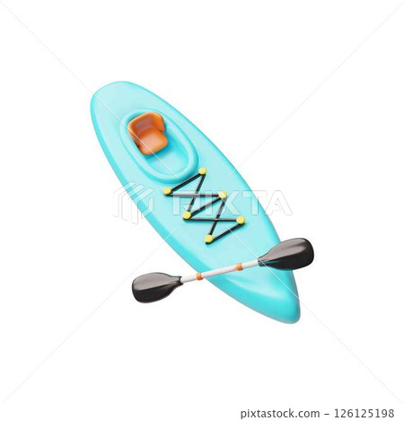 3d blue canoe with paddle. Transport for summer extreme sports and recreation. 3d blue canoe with paddle. Transport for summer extreme sports and recreation. 126125198