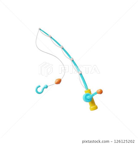 Fishing rod 3D plastic style vector icon, angling equipment, fisherman spinning tool, stick with reel, hook and bobber Fishing rod 3D plastic style vector icon, angling equipment, fisherman spinning tool, stick with reel, hook and bobber 126125202