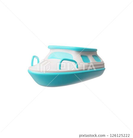 Powerboat or motorboat 3D plastic style vector icon, cartoon travel speed ship, vessel, fishing boat, water transport 126125222