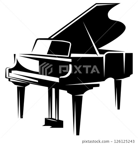 Elegant Grand Piano Silhouette in Monochrome. Classic Black and White Grand Piano Illustration Elegant Grand Piano Silhouette in Monochrome. Classic Black and White Grand Piano Illustration 126125243