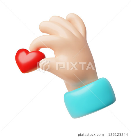 Hand holding red heart 3D vector illustration, Love emoticon, Valentines day romantic sign, donation and charity concept 126125244