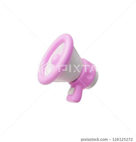 Glossy white and pink megaphone 3D vector icon, realistic loudspeaker, bullhorn, sound horn device for announcing, alarm Glossy white and pink megaphone 3D vector icon, realistic loudspeaker, bullhorn, sound horn device for announcing, alarm 126125272