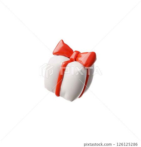 3D white gift box with red bow from an inflated balloon vector icon, festive present surprise, volume holiday decoration 3D white gift box with red bow from an inflated balloon vector icon, festive present surprise, volume holiday decoration 126125286