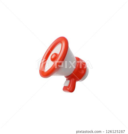 3D plastic megaphone red and white color vector illustration. 3D plastic megaphone red and white color vector illustration. 126125287
