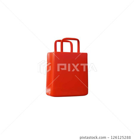 3D vector icon of red empty shopping bag with handles. 126125288