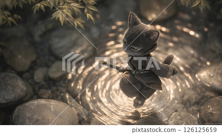 忍者貓站在漣漪中 126125659