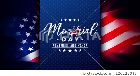 Memorial Day of the USA Vector Design Template with Typography Lettering on American Flag Background. National Patriotic Celebration Illustration for Banner, Greeting Card or Holiday Poster. 126126085
