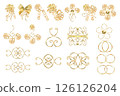 Gold vibrant collection of curls, bows, ribbons, hand-painted in watercolor with gold paint accents. Isolate elements are presented for decorating and designing textiles, interior, wallpaper, prints 126126204