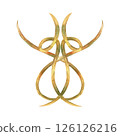Gold ornament of vibrant collection. Curls, ribbons elements hand-painted in watercolor with gold paint accents. Isolate is presented for decorating textiles, interior, wallpaper, prints, packaging 126126216