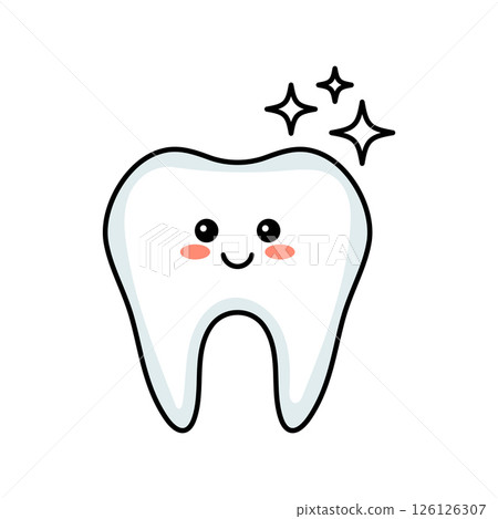 Cartoon white tooth character with happy face and clean shine. Cartoon white tooth character with happy face and clean shine. 126126307