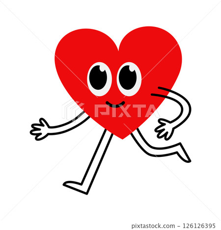 Running heart cartoon character with a smile. Happy and energetic heart on the run. Running heart cartoon character with a smile. Happy and energetic heart on the run. 126126395