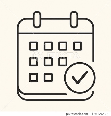 Calendar icon style illustration with check mark Calendar icon style illustration with check mark 126126528