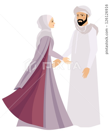 Vector people. Muslim family. Muslim family in beautiful traditional clothes. Vector Vector people. Muslim family. Muslim family in beautiful traditional clothes. Vector 126126916