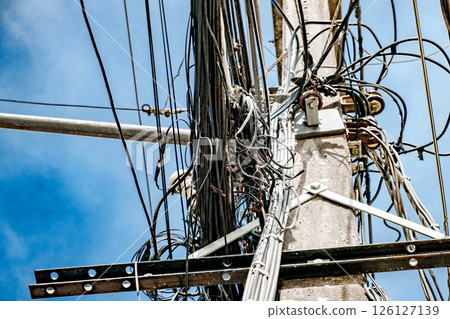 construction of building with lots of tangled wires construction of building with lots of tangled wires 126127139