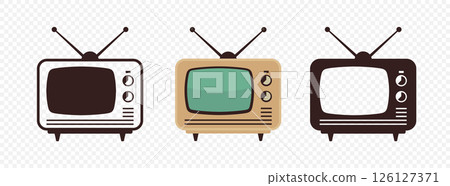 Retro TV Set. Vector Vintage Television Collection. Old TV Icon Pack. Retro, Vintage TV, Classic, Antique TV, Old Television, Vector Illustration. Retro Electronics, Vintage Screen 126127371