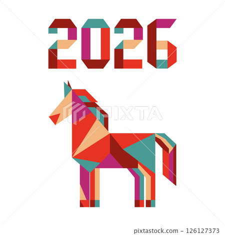 New Year Horse Symbol 2026 Chinese Zodiac Origami 126127373