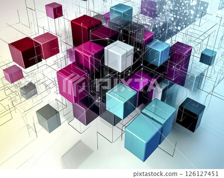 Geometric background of light blue and red blocks Business illustration material 126127451