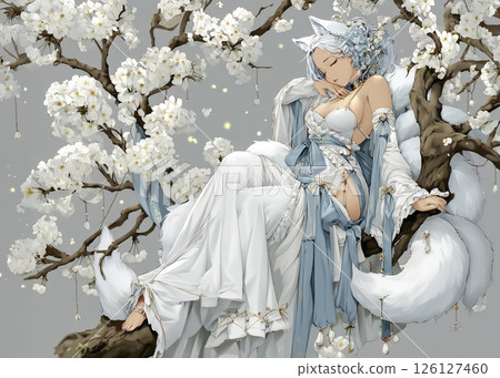 狐狸仙子睡在樹上的插圖素材 狐狸仙子睡在樹上的插圖素材 126127460