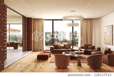 Elegant open living and dining area with natural light Elegant open living and dining area with natural light 126127514