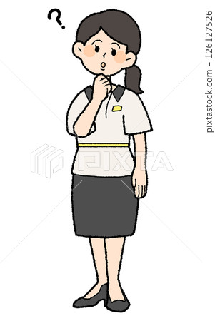 一名身穿整容公司製服、有問號的女子 一名身穿整容公司製服、有問號的女子 126127526