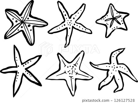 set of hand drawn vector doodles with various starfish set of hand drawn vector doodles with various starfish 126127528