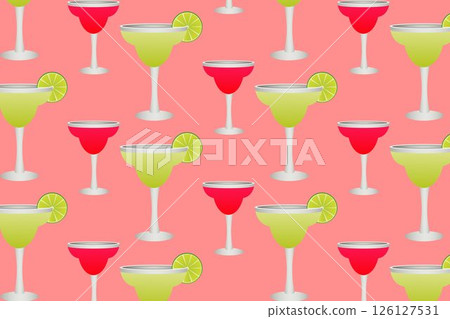 Seamless repeating pattern of blue lagoon cocktails. Vector illustration. 126127531