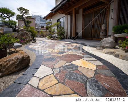 A luxurious approach using natural stone and a Japanese-style exterior structure 126127542