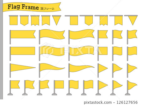 Set of various yellow flag frame illustrations_with main lines Set of various yellow flag frame illustrations_with main lines 126127656