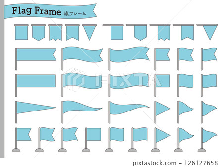 一組各種淺藍色旗幟框架插圖_帶主線 126127658